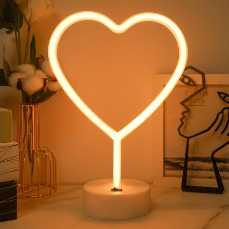 Lampe néon en forme de cœur, signe néon en forme de cœur  chaud, lampe LED néons alimentée par piles ou USB pour la Saint-Valentin, lumières de décoration de table pour la chambre,29 cm de haut x 20 c