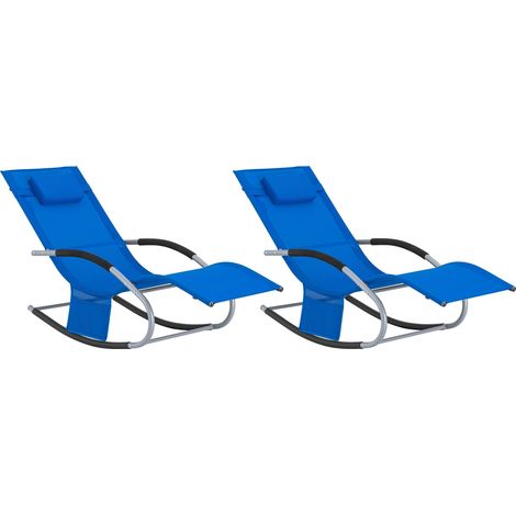 Set de 2 Tumbonas Mecedoras con Almohada y Bolsillo Lateral Estructura de Hierro Malla Transpirable Teslin Cómodo Soporta hasta 150 kg Color Azul Real 63 x 150 x 83 cm OGS28-KBx2 SoBuy ES