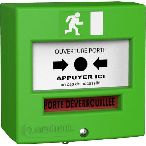Neutronic – Déclencheur manuel 2 contacts avec capot – Pour installation en saillie ou encastré – Indice de protection IPX4 – Dimensions 87 x 87 x 53 mm