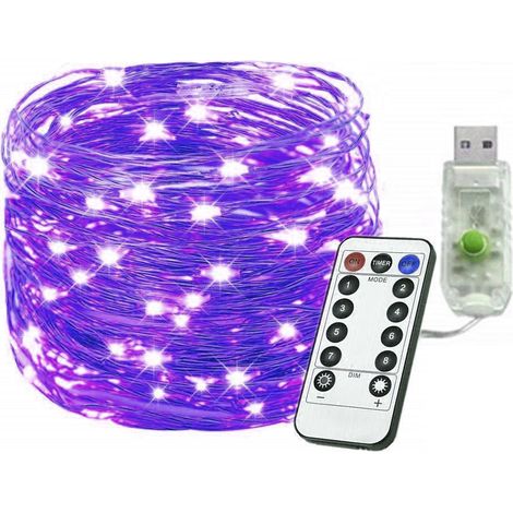 Guirlande lumineuse à piles, 10 m (33 pi), 100 LED, 8 modes d'éclairage, avec télécommande pour jardin et terrasse (1/5)