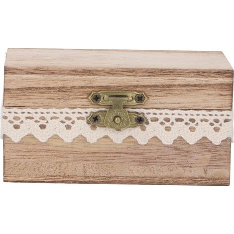 Boîte à bagues en bois style champêtre avec dentelle, idéale pour fiançailles, mariage ou anniversaire. (1/5)