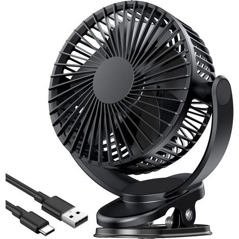 USB Fan, Rechargeable Portable Fan, 3 Speeds Clip Fan, 5000mAh Desk Fan, 360° Rotation, for Camping, Treadmill and Car (1/5)