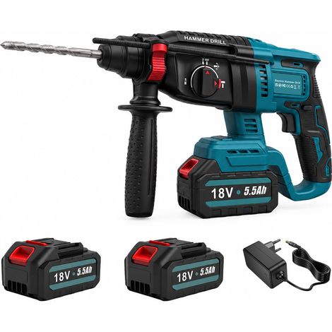Marteau perforateur sans fil SDS-Plus, moteur sans balais, fonctions 3 en 1 (perçage/forage/burinage), avec 2 batteries 5,0 Ah et chargeur rapide, capacité de perçage max. 26 mm dans le béton, pour (1/5)