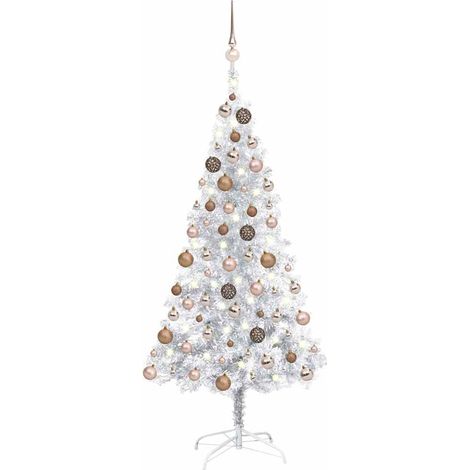 Sapin de Noël artificiel pré-éclairé/boules-Arbre de Noël argenté 150 cm PET 776529 (1/5)