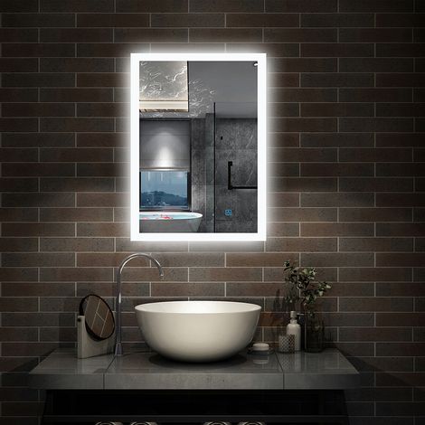 700x500mm Anti-foggy Wall Mounted Mirror,Frontlit LED Illuminated Bathroom Mirror with Demister - Cool White Light
