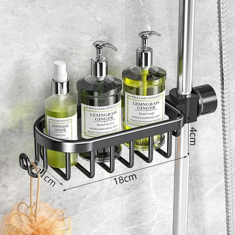 (1-Noir) Étagère de salle de bain sans perçage, en aluminium, à suspendre au mur. (1/5)