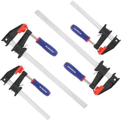 – Serre-joint métallique à libération rapide 4 pièces – Force de serrage 272 kg – Largeur de serrage 300 mm et 150 mm – Pour bois dur et métal (1/5)