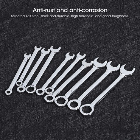 Jeu de 10 clés miniatures diverses pour la réparation automobile (4-11 mm / 5/32-7/16 po) (métrique/impérial), clé à douille ouverte à 12 pans. (1/5)