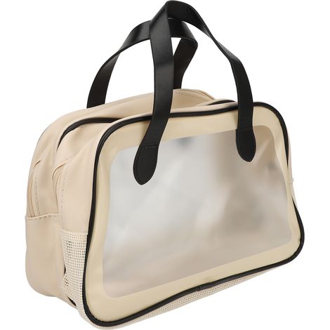 Sac de toilette imperméable et respirant grande capacité, séparation sec-humide, format moyen, noir, filet aéré, compagnon de voyage pratique. (1/5)