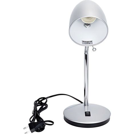 Abat-jour de table métal argenté col flexible, douille E27, éclairage ajustable pour bureau étude