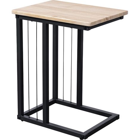 Home Heavenly® Mesa Auxiliar Aruba – Diseño Compacto, Tapa MDF Acabado Roble, Estructura Metálica Negra, Ideal para Sofá, Dormit  Color : Roble (1/4)