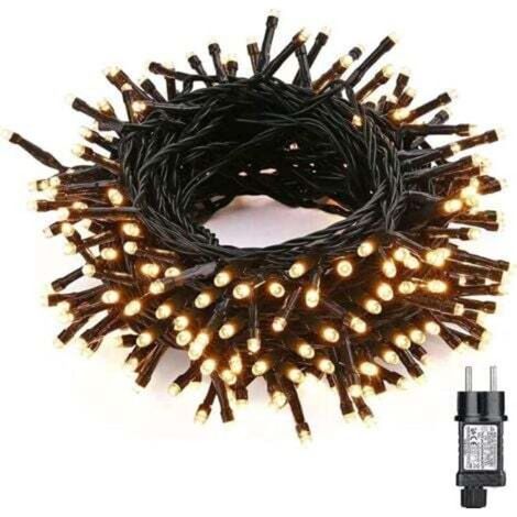 Luci natalizie a stringa bianco caldo per albero di Natale - 20 m, 200 LED, elettriche, 8 modalità, funzione timer con memoria, impermeabili.