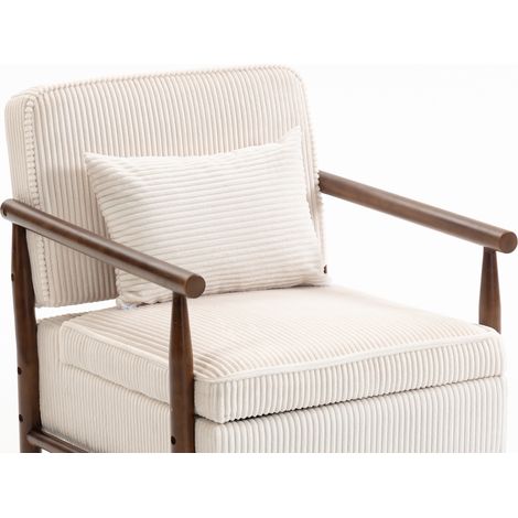 Sillón de madera y tela blanca con cojín lumbar MODENUIT (1/5)