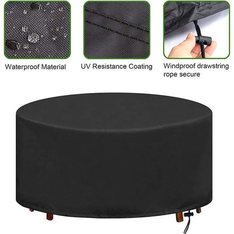 Housse de protection pour table de jardin ronde, imperméable, coupe-vent, anti-UV, pour table circulaire 4-6 places, 128 x 71 cm (1/5)