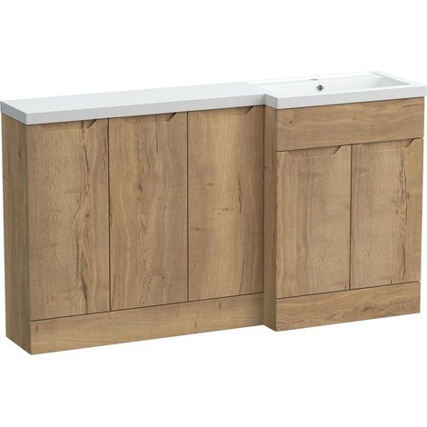 Teddesley Floor Standing 5 Door Vanity Basin Combination Unit with Polymarble Basin, 1500mm, Right Hand, Autumn Oak