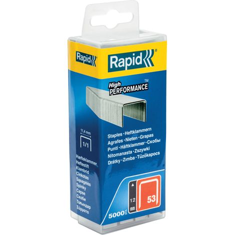 DESTOCKAGE - RAPID - Agrafes en fil fin, n°53/12mm - Boîte polypro 5000, pour la fixation textile, étiquette, décoration, bois tendre - (40303086)