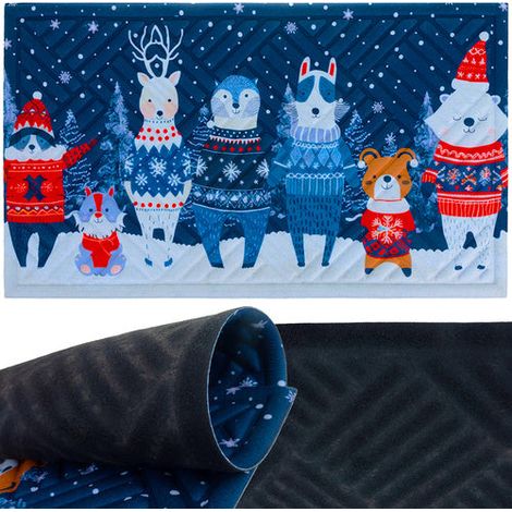 Felpudo navideño de 75 x 45 cm: resistente y fácil de limpiar.