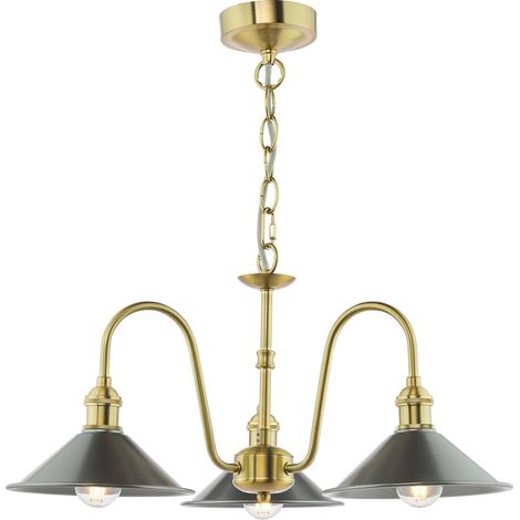 Dar Hadano Suspension Hadano à 3 lumières en laiton naturel et étain antique (1/2)