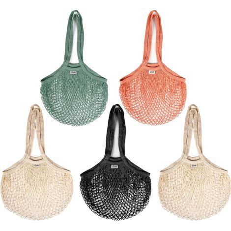 Sacs à fruits réutilisables en filet, lot de 5, grand sac en filet 70x43 cm, sac en filet de coton à longue poignée (1/5)