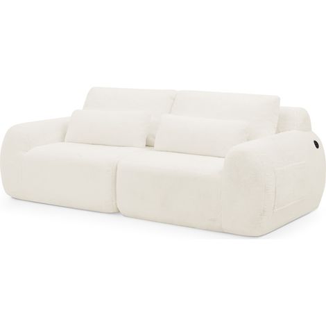 CAIziCanapé 2 places, doux tissu peluche style lapin, haute résilience, avec port de charge USB et poche latérale pour magazines, adapté aux petits salons, appartements, bureaux et chambres, beige (1/5)
