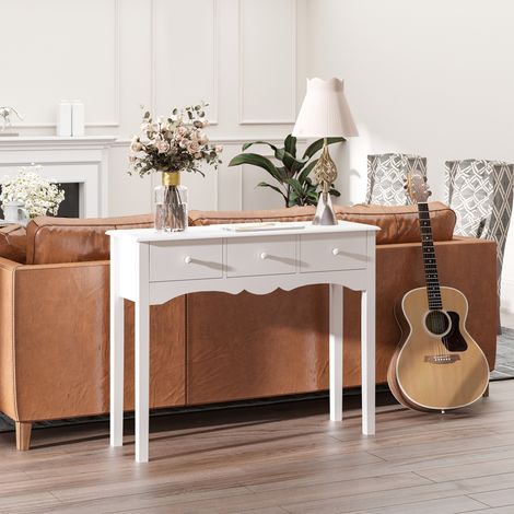 Console d'entrée moderne en MDF avec 3 tiroirs. 100 x 32 x 85 cm. Blanche.