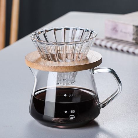 Set per caffettiera con filtro in vetro - tazza con filtro per caffè - caraffa parziale - caraffa per infusione - attrezzatura per caffè - trasparente