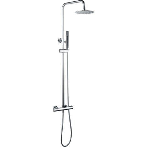 IMEX Set doccia termostatico Genova corpo rubinetto in ottone asta doccia estensibile in acciaio inox cromato soffione extrapiatto Ø20 cm anticalcare cartuccia termostatica autopulente TURN CLEAN