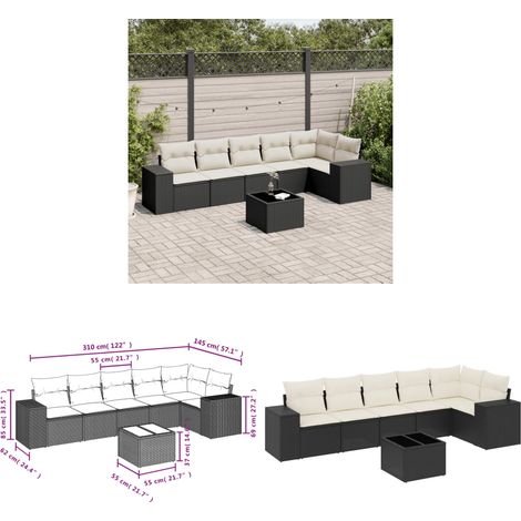7-tlg. Garten-Sofagarnitur mit Kissen Schwarz Poly Rattan - Gartenmöbel Set - PE-Rattan Möbel - Outdoor Lounge - Esstisch - Sofasatz - Home & Living (1/3)