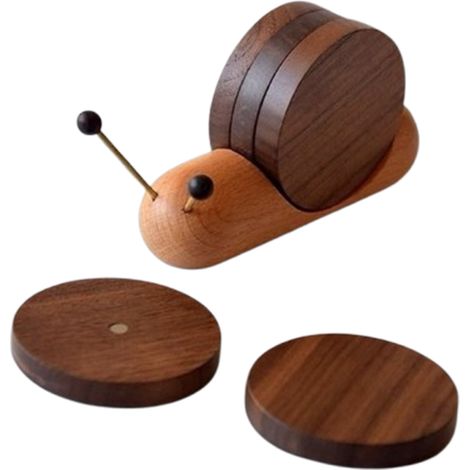 Sous-Verre - Bois De Noyer Noir - Support Escargot En Hêtre - Aimanté - Pour Boissons Chaudes Et Froides - Lot De 4 (1/5)