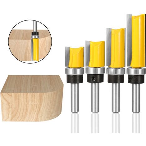 Lot de 4 Fraise à Copier Bois Tige de 8 mm, Fraises à Rainurer pour Défonceuse, Fraise Droite de Copiage, Outil de Coupe Professionnel pour Routeur (4) (1/4)