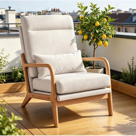 Sessel mit hoher Rückenlehne, Lendenkissen, Leinenoptik, Creme HAVRYA (1/3)