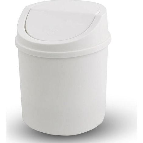 Mini-Mülleimer mit Deckel, Tisch-Mülleimer, kleiner Kunststoff-Mülleimer, weiß (1/5)