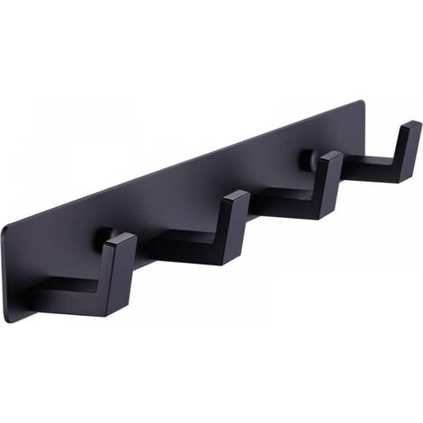 4 crochets porte-serviettes de salle de bain noir mat – Fixation murale à vis – Cintre robuste – Porte-peignoir en acier inoxydable pour chambre ou cuisine (1/5)