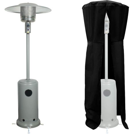 Parasol Chauffant Oslo - Chauffage d'extérieur gaz - Acier Gris Clair + Housse (1/5)