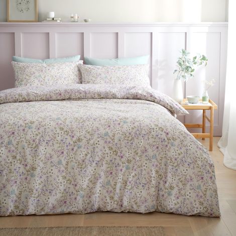 Parure de lit réversible en Coton 200 Fils avec Housse de Couette et taie d'oreiller Lilas (1/4)
