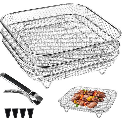Racks à friteuse à air triple, étagère carrée en acier inoxydable 304, plateau empilable, panier friteuse à air, support pour friteuse à air, accessoires pour four, barbecue, friteuse à air chaud (1/5)