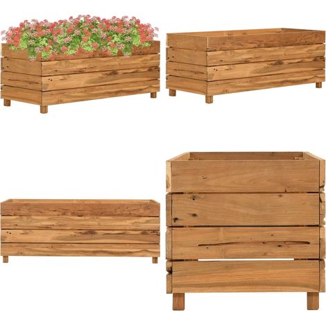 Hochbeet 100x40x38 cm Teak Altholz und Stahl - Hochbeet - Teakholz - Gartendekoration - Blumenerde - Pflanzenbehälter - Home & Living (1/5)