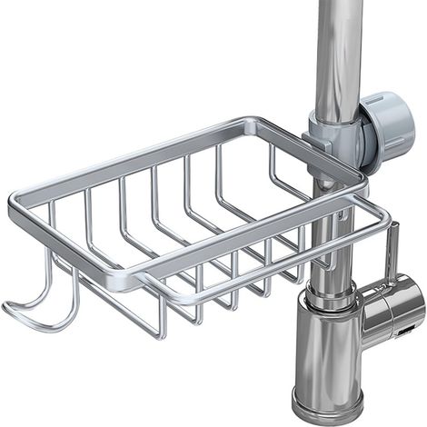 Porte-éponge, Support de Rangement pour Robinet, Organisateur Suspendu pour Évier de Cuisine et Salle de Bain (Argent) (1/5)