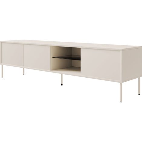 Selsey Modity - TV-Schrank 3-türig mit Glasregal und Beleuchtung, 175 cm, Kaschmirgrau