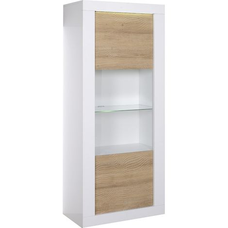 DAYTON OAK - Vitrine 1 Porte Réversible Effet Chêne et Leds (1/5)