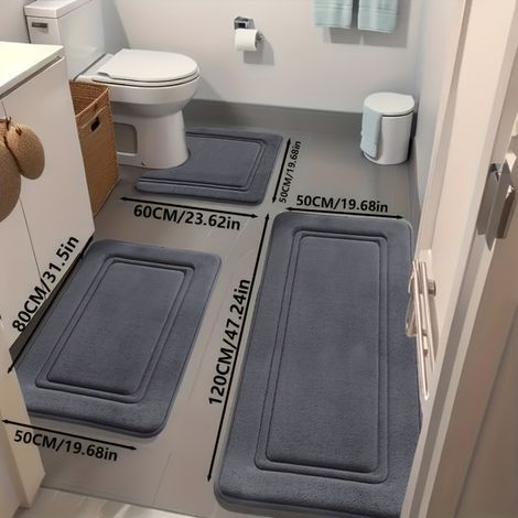 Set di 3 tappetini da bagno ultra assorbenti, antiscivolo in poliestere per vasca e doccia, comodi e morbidi, tappetini decorativi per pavimento di Aijing - Grigio scuro (1/4)