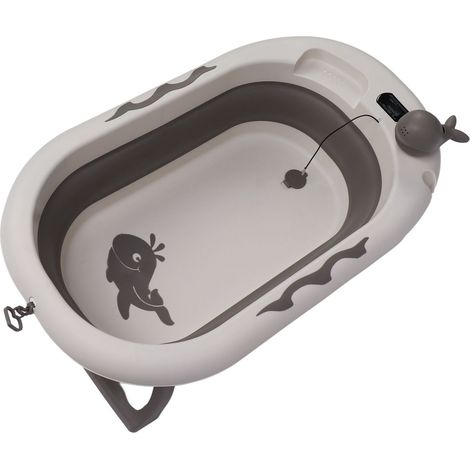 Faltbare Babybadewanne mit Temperatursensor, faltbar, dickwandig, zum Sitzen und Liegen, für den täglichen Gebrauch, in der Farbe Dämmerungsgrau (1/5)