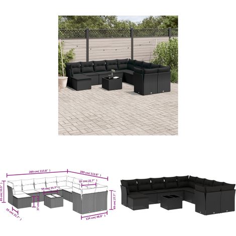 12-tlg. Garten-Sofagarnitur mit Kissen Schwarz Poly Rattan - Gartenmöbel - PE-Rattan Möbel - Outdoor Sofa Set - Esstischset - Lounge Gruppe - Home & Living (1/3)