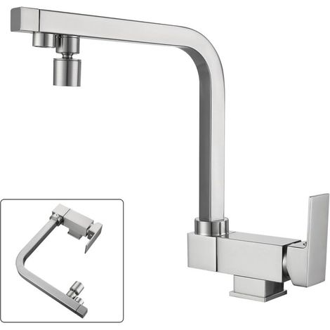 Mitigeur Cuisine Rabattable, Robinet 3 Voies Rabattable,robinet Cuisine Rabattable,Robinet De Cuisine 3 Voies,matériel En Laiton,Robinet Cuisine Pliable Sous Fenêtre (Finition Brossé) (1/5)