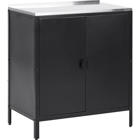 Commode de Jardin Cuisine Extérieure Noire à 2 Portes en Acier 90 x 80 x 50 cm Rangement Vilama (1/5)