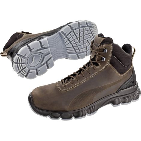 Puma – Chaussures de sécurité S3 en cuir nubuck marron foncé – Embout acier 200J – Semelle anti-perforation FAP – Conçues pour environnements ATEX (1/8)