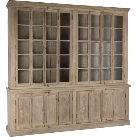 Vitrine bibliothèque en bois naturel esprit maison chaleureuse - Bois naturel teck manguier clair (1/5)