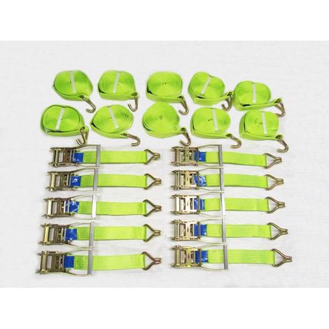Ratchet Straps Hi Vis 5 Ton 50MM 10M x10 (Lashing Tie Down Claw J Hook Lorry Cargo)