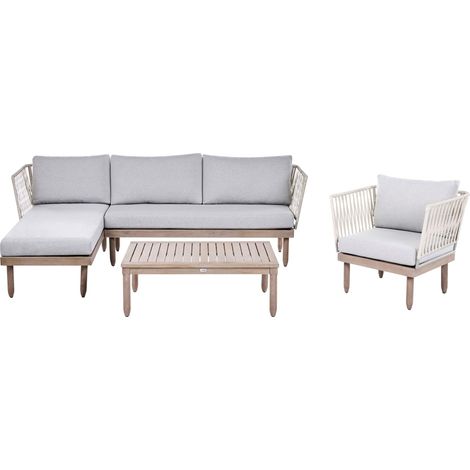 Set Lounge da Esterno con Angolo Destro Poltrona e Tavolino in Legno di Acacia Marrone e Grigio Cremona (1/5)