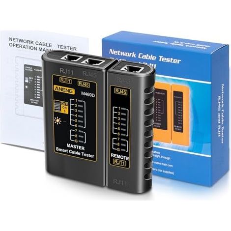 Testeur de câble LAN M469D Testeur de câble réseau RJ45 RJ11 RJ12 CAT5 UTP Testeur de câble LAN Outil de Mise en réseau Réparation de réseau(Black) (1/5)
